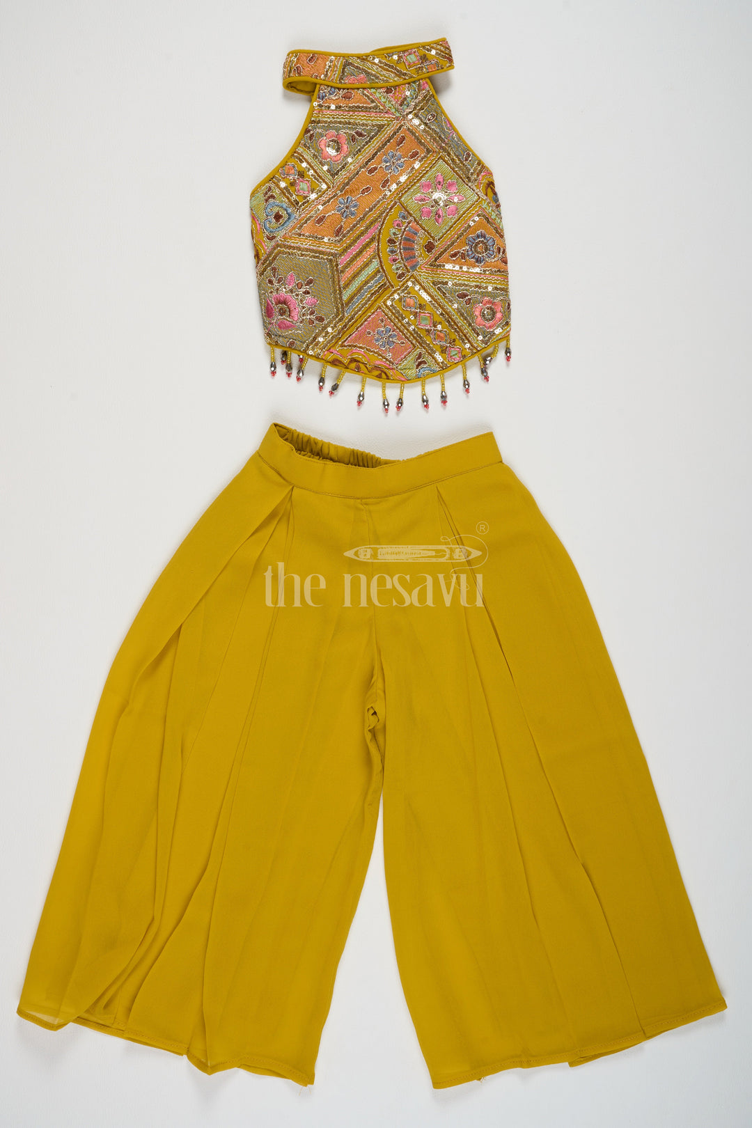 The Nesavu Girls Sharara / Plazo Set Girls Yellow Georgette Embroidered Sharara Plazo Set Christmas Special Dress Nesavu Girls Yellow Georgette Embroidered Sharara Plazo Set Nesavu Diwali Special Dress Festive Occasions