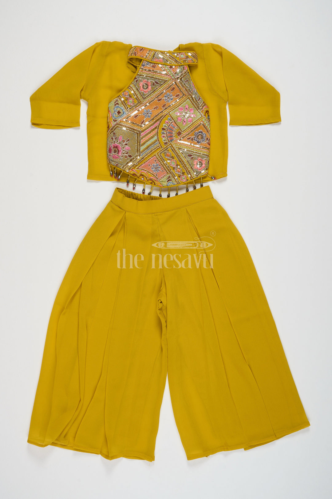 The Nesavu Girls Sharara / Plazo Set Girls Yellow Georgette Embroidered Sharara Plazo Set Christmas Special Dress Nesavu Girls Yellow Georgette Embroidered Sharara Plazo Set Nesavu Diwali Special Dress Festive Occasions