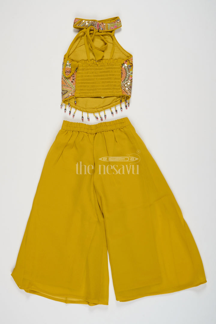 The Nesavu Girls Sharara / Plazo Set Girls Yellow Georgette Embroidered Sharara Plazo Set Christmas Special Dress Nesavu Girls Yellow Georgette Embroidered Sharara Plazo Set Nesavu Diwali Special Dress Festive Occasions