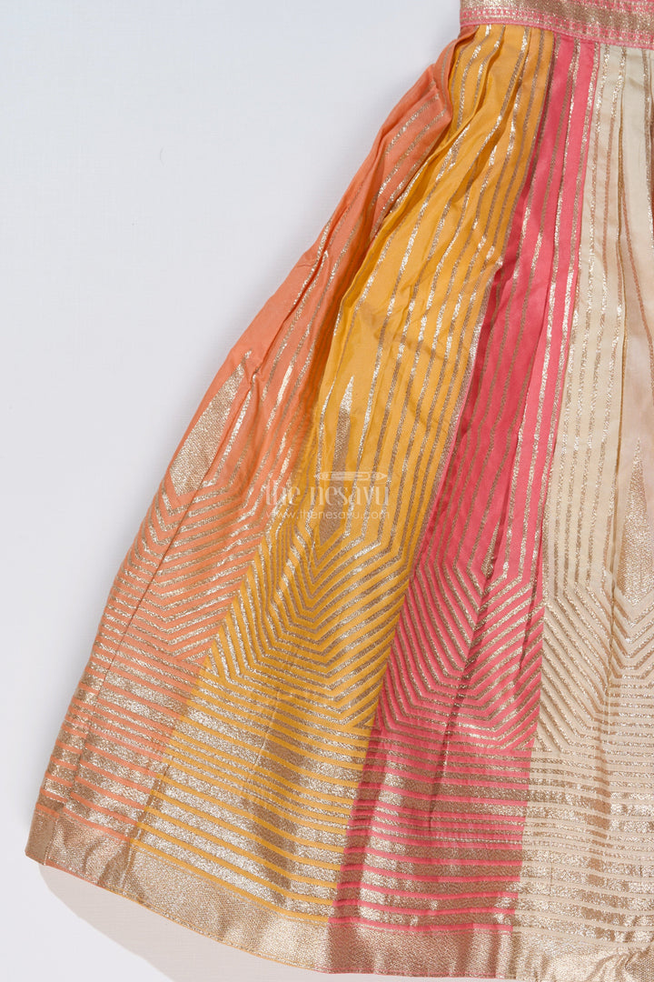 The Nesavu Girls Silk Gown Girls Yellow Gown with Banarasi Kali Jacquard Silk and Embellished Neckline for Festive Wear Nesavu Girls Yellow Gown Banarasi Kali Jacquard Silk Embellished Neckline Festive Wear | The Nesavu