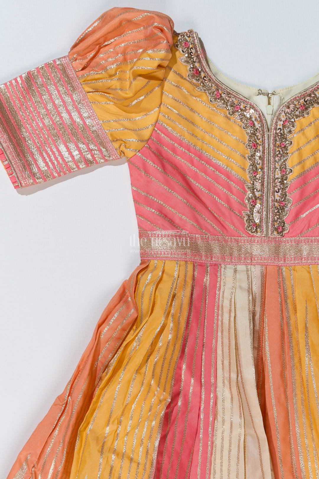 The Nesavu Girls Silk Gown Girls Yellow Gown with Banarasi Kali Jacquard Silk and Embellished Neckline for Festive Wear Nesavu Girls Yellow Gown Banarasi Kali Jacquard Silk Embellished Neckline Festive Wear | The Nesavu