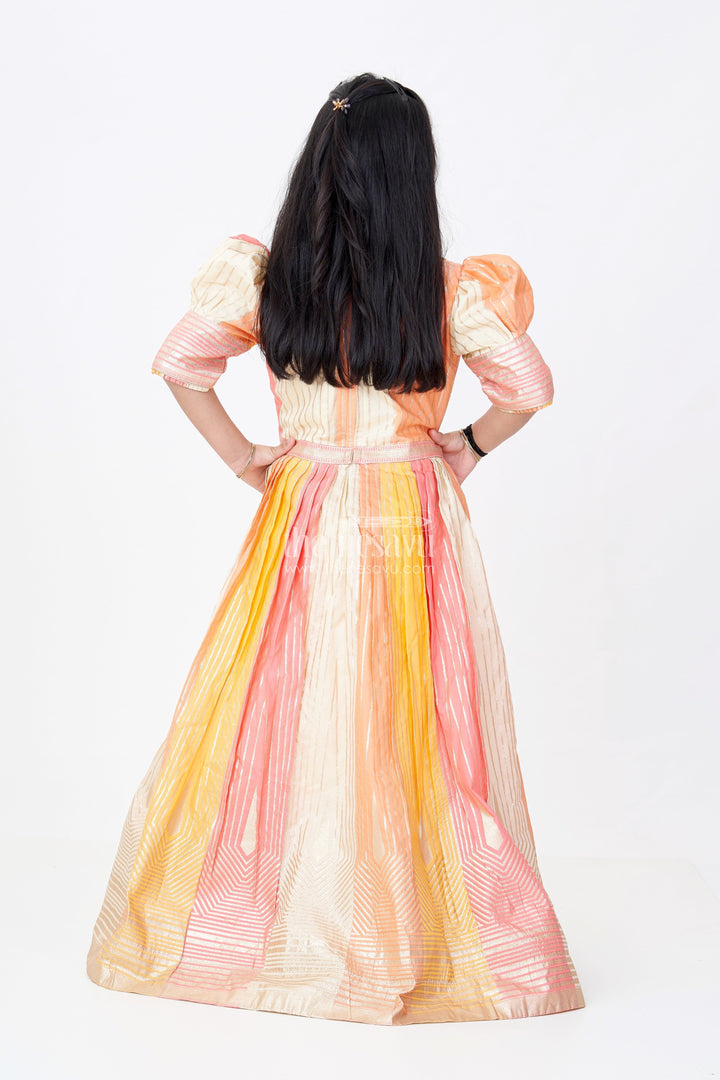 The Nesavu Girls Silk Gown Girls Yellow Gown with Banarasi Kali Jacquard Silk and Embellished Neckline for Festive Wear Nesavu Girls Yellow Gown Banarasi Kali Jacquard Silk Embellished Neckline Festive Wear | The Nesavu