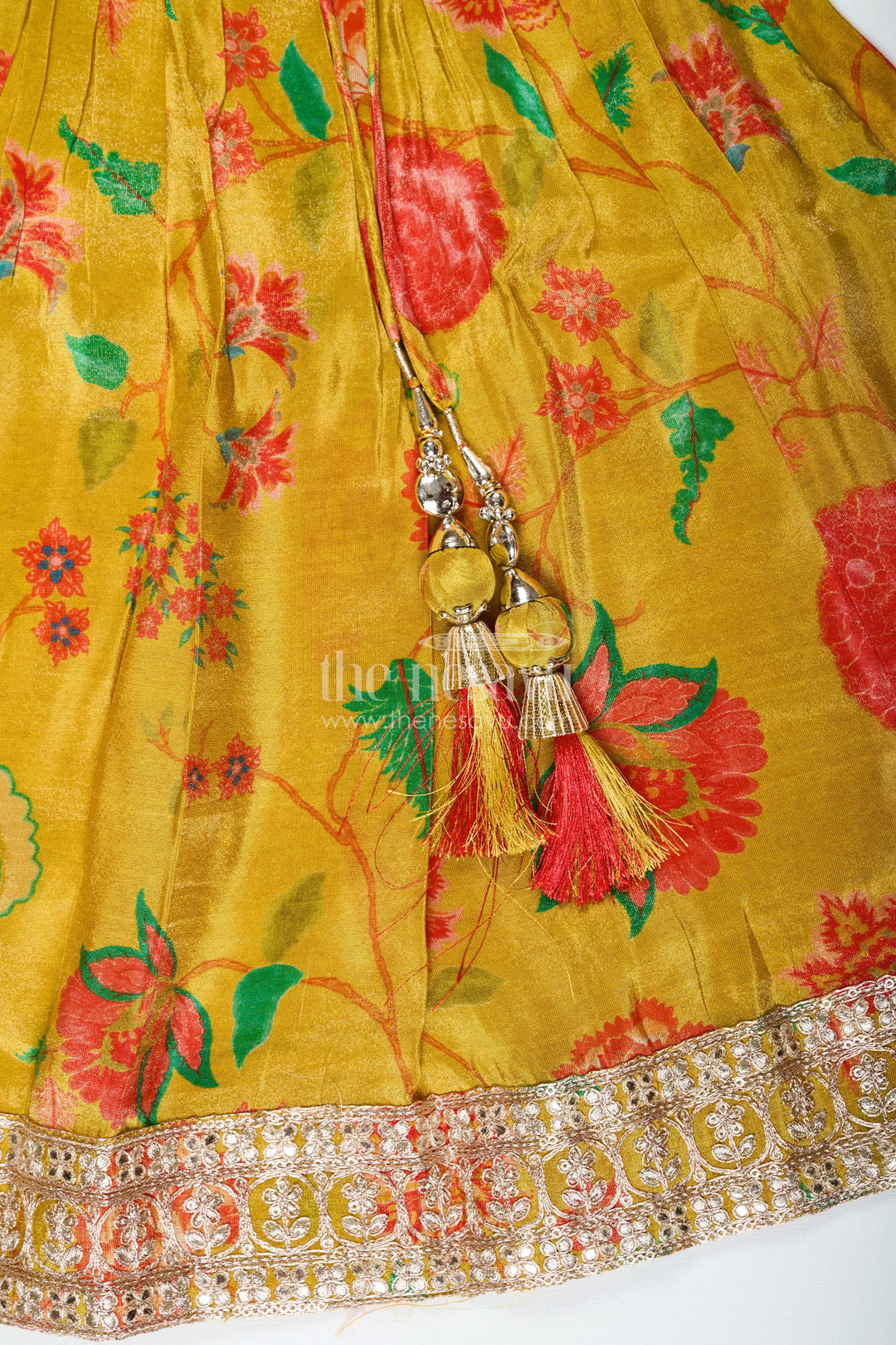 The Nesavu Girls Lehenga Choli Girls Yellow Lehenga for Reception with Floral Digital Prints and Embellished Waistband Nesavu Girls Yellow Lehenga Reception Floral Digital Prints Embellished Waistband | The Nesavu