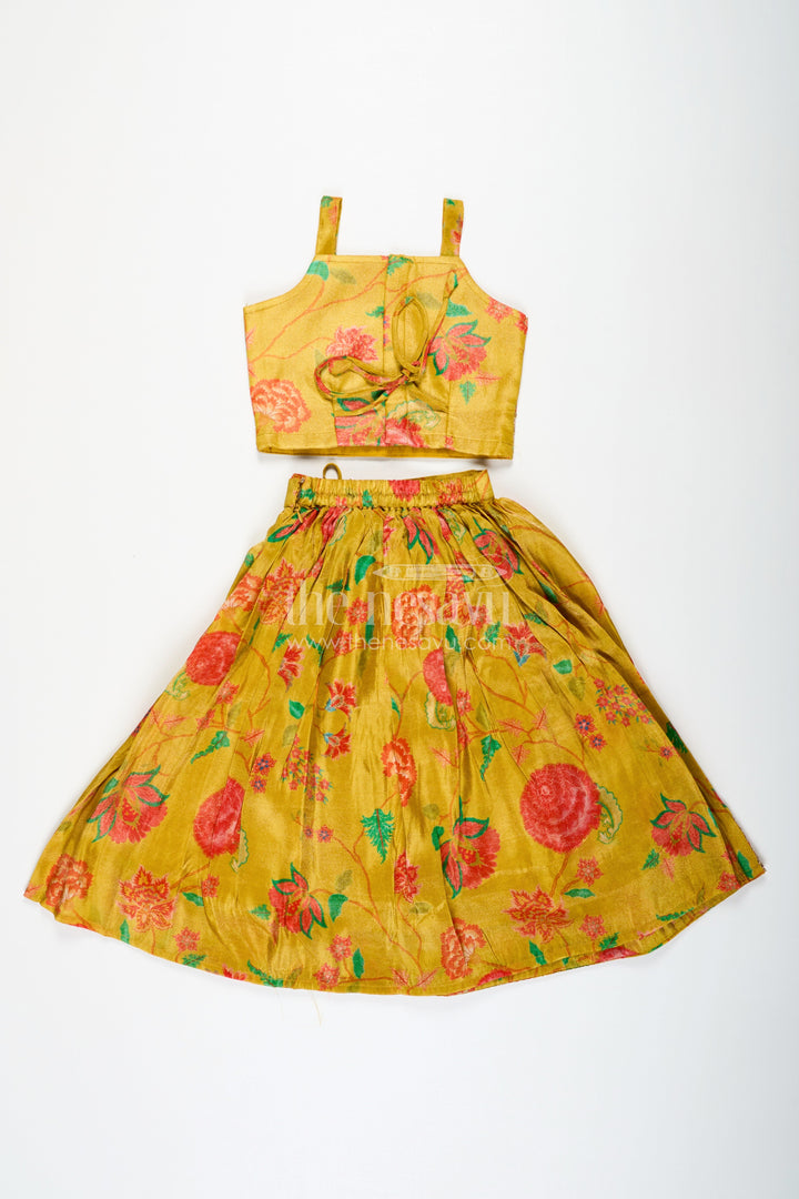 The Nesavu Girls Lehenga Choli Girls Yellow Lehenga for Reception with Floral Digital Prints and Embellished Waistband Nesavu Girls Yellow Lehenga Reception Floral Digital Prints Embellished Waistband | The Nesavu