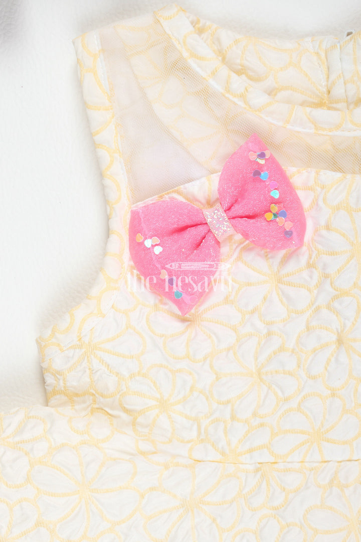 The Nesavu Baby Fancy Frock Girls Yellow Party Frock with Unicorn Appliqué and Pink Bow for Playdates and Special Events Nesavu Nesavu Girls Yellow Frock Unicorn Appliqu Pink Bow Birthday Parties Summer Events