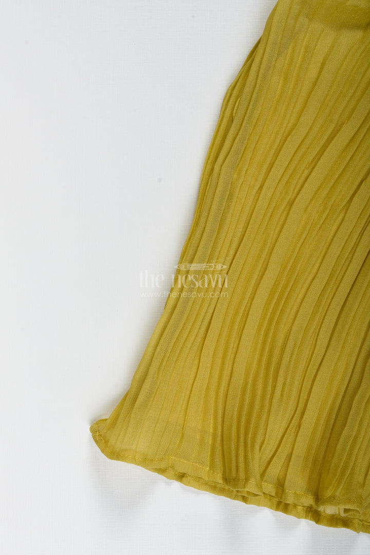 The Nesavu Girls Sharara / Plazo Set Girls Yellow Sharara Set with Sequin High-Neck Top and Flared Pants Nesavu Nesavu Yellow Embroidered Sharara Set Girls High Neck Sequin Top Pleated Pants