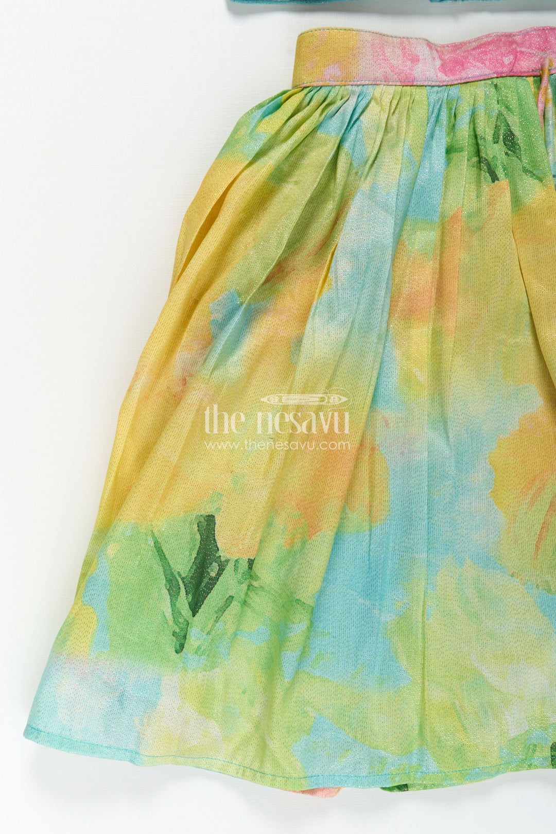 The Nesavu Girls Lehenga Choli Girls Yellow Shimmer Lehenga Choli with Vibrant Digital Print Perfect for Yellow Cotton Lehenga Party Look Nesavu Girls Yellow Shimmer Lehenga Choli Vibrant Digital Print Perfect Yellow Cotton Lehenga Inspired Festive Wear | The Nesavu