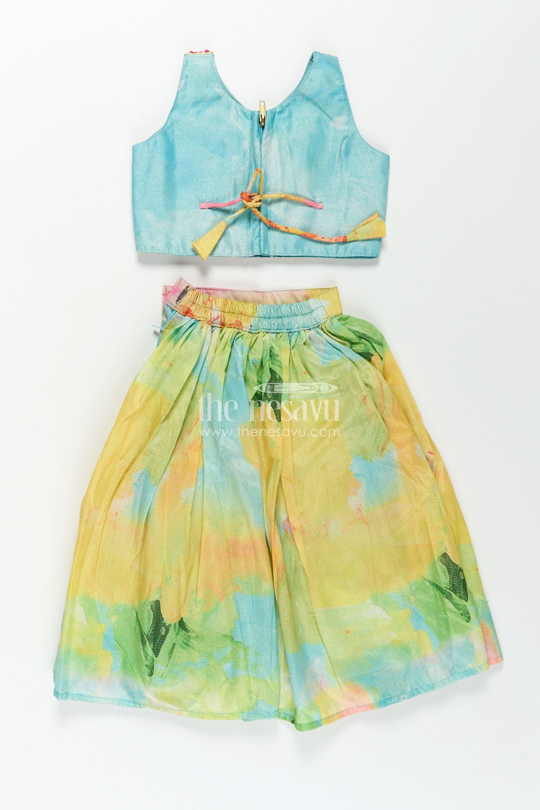 The Nesavu Girls Lehenga Choli Girls Yellow Shimmer Lehenga Choli with Vibrant Digital Print Perfect for Yellow Cotton Lehenga Party Look Nesavu Girls Yellow Shimmer Lehenga Choli Vibrant Digital Print Perfect Yellow Cotton Lehenga Inspired Festive Wear | The Nesavu