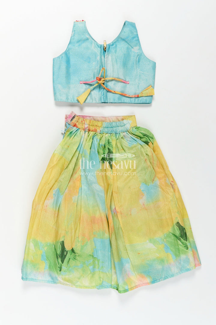The Nesavu Girls Lehenga Choli Girls Yellow Shimmer Lehenga Choli with Vibrant Digital Print Perfect for Yellow Cotton Lehenga Party Look Nesavu Girls Yellow Shimmer Lehenga Choli Vibrant Digital Print Perfect Yellow Cotton Lehenga Inspired Festive Wear | The Nesavu