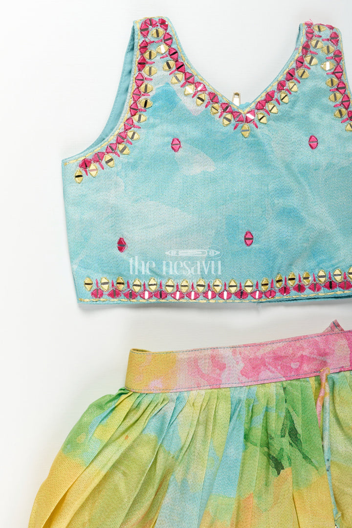 The Nesavu Girls Lehenga Choli Girls Yellow Shimmer Lehenga Choli with Vibrant Digital Print Perfect for Yellow Cotton Lehenga Party Look Nesavu Girls Yellow Shimmer Lehenga Choli Vibrant Digital Print Perfect Yellow Cotton Lehenga Inspired Festive Wear | The Nesavu