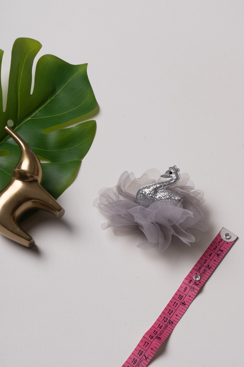 The Nesavu Hair Clip Glittery Silver Swan Tulle Hair Clip for Girls Nesavu Gray JHCL67B Girls Enchanted Silver Swan Tulle Hair Clip | Sparkly Hair Accessories for Children | The Nesavu