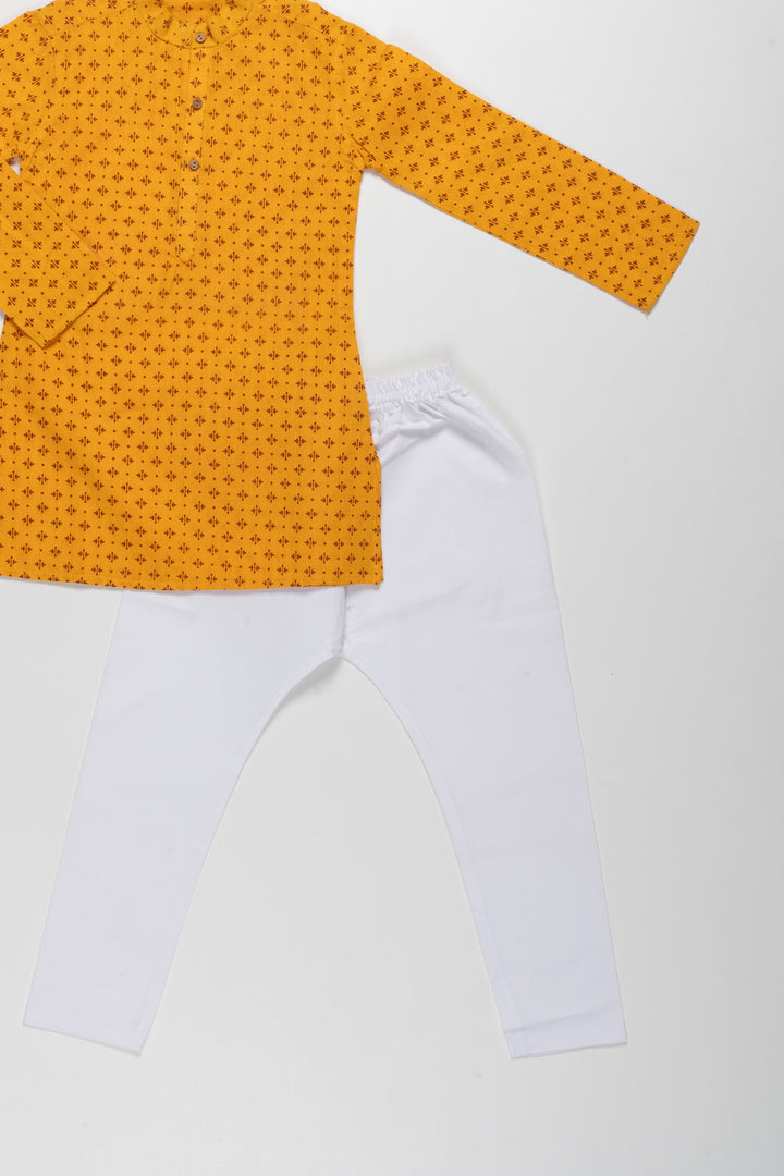 The Nesavu Boys Kurtha Set Glowing Golden Yellow Kurta With White Cotton Pants For Little Boys Nesavu 14 (6M) / Yellow BES50-14 Daily Wear Kurta and Pants For Boys| Modern Collection| The Nesavu