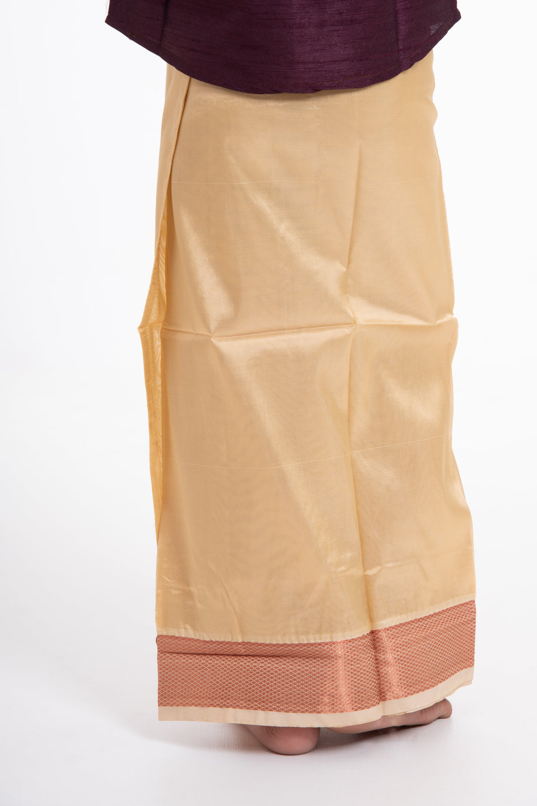 The Nesavu Boys Vesti Golden Yellow Silk Blend Boys Dhoti with Traditional Borders Nesavu Buy Boys Golden Yellow Silk Dhoti | The Nesavu