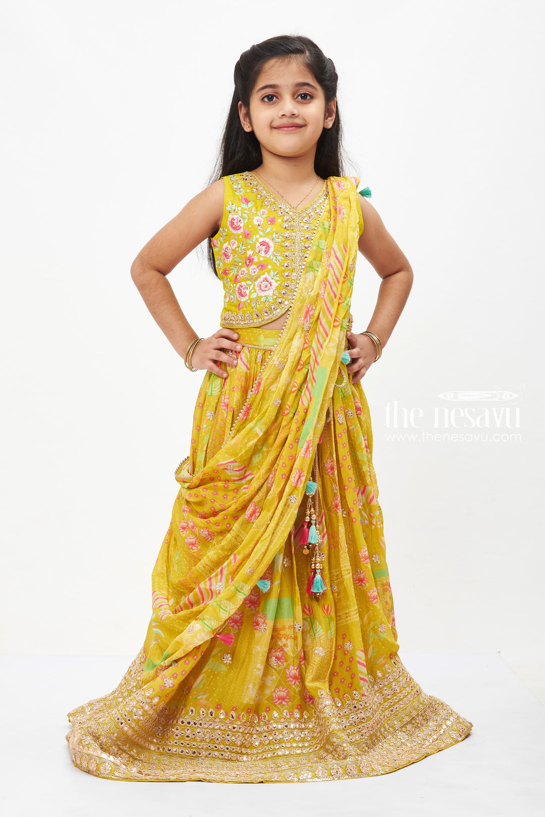 The Nesavu Girls Lehenga Choli Golden Yellow Sunshine Lehenga Set for Girls Nesavu 24 (5Y) / Yellow GL404A-24 Girls Festive Golden Yellow Lehenga Set | Traditional Indian Wear | The Nesavu