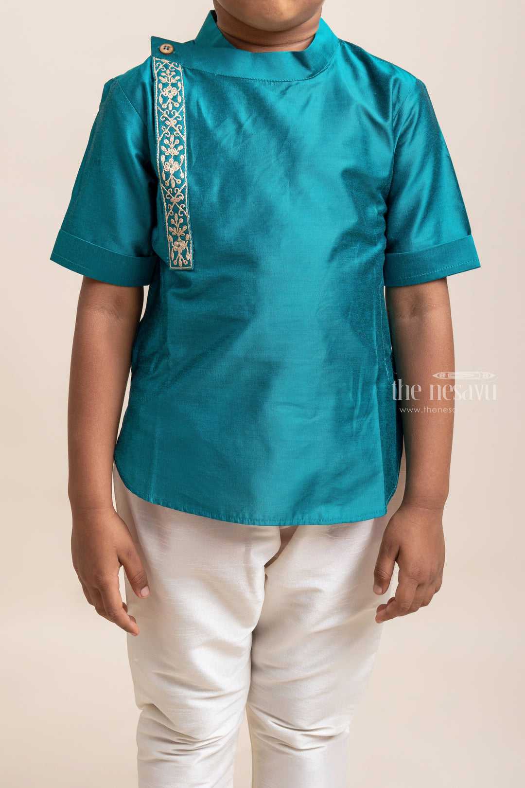 Gorgeous Peacock Blue Soft Cotton Shirt For Little Boys