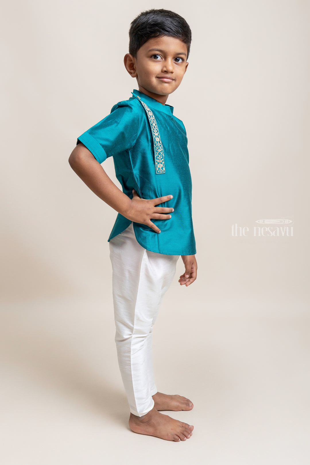 Gorgeous Peacock Blue Soft Cotton Shirt For Little Boys