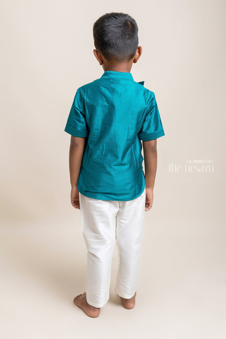 Gorgeous Peacock Blue Soft Cotton Shirt For Little Boys