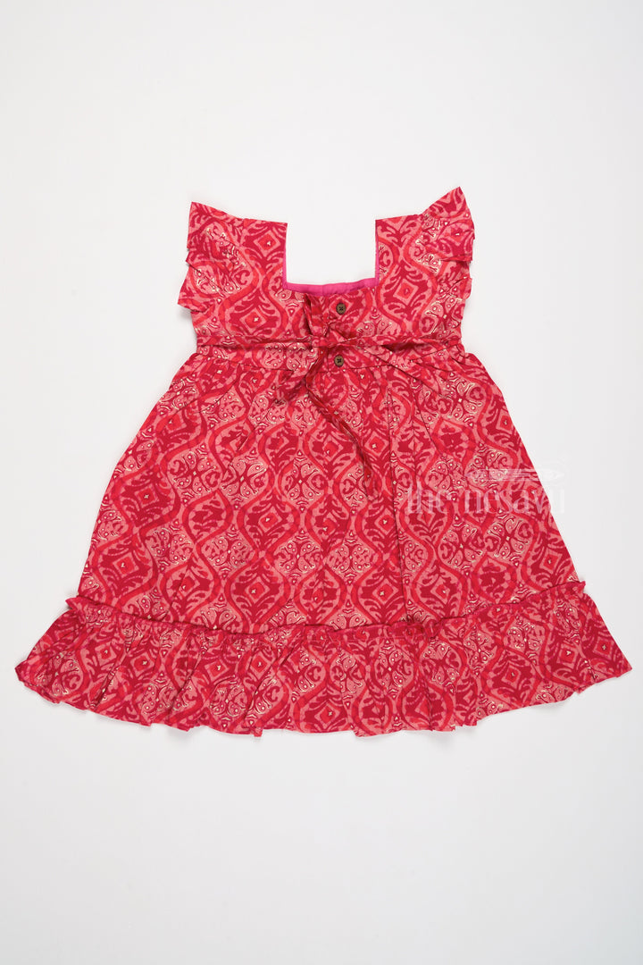 The Nesavu Girls Cotton Frock Gown for Girls Party Wear in Pink with Intricate Patterns and Ruffles Nesavu Party Wear Gown Girls Pink Ruffled Hem Intricate Patterns | The Nesavu