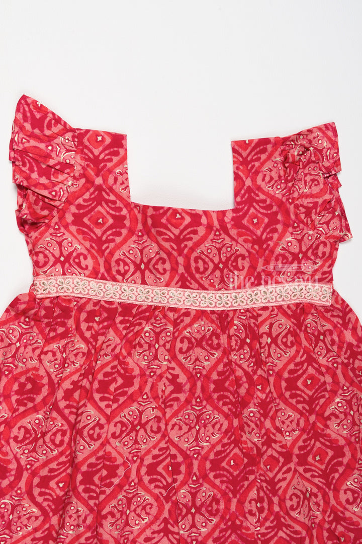 The Nesavu Girls Cotton Frock Gown for Girls Party Wear in Pink with Intricate Patterns and Ruffles Nesavu Party Wear Gown Girls Pink Ruffled Hem Intricate Patterns | The Nesavu