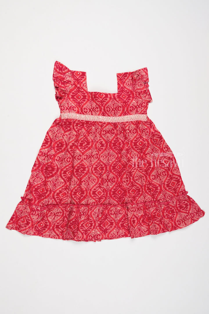 The Nesavu Girls Cotton Frock Gown for Girls Party Wear in Pink with Intricate Patterns and Ruffles Nesavu Party Wear Gown Girls Pink Ruffled Hem Intricate Patterns | The Nesavu