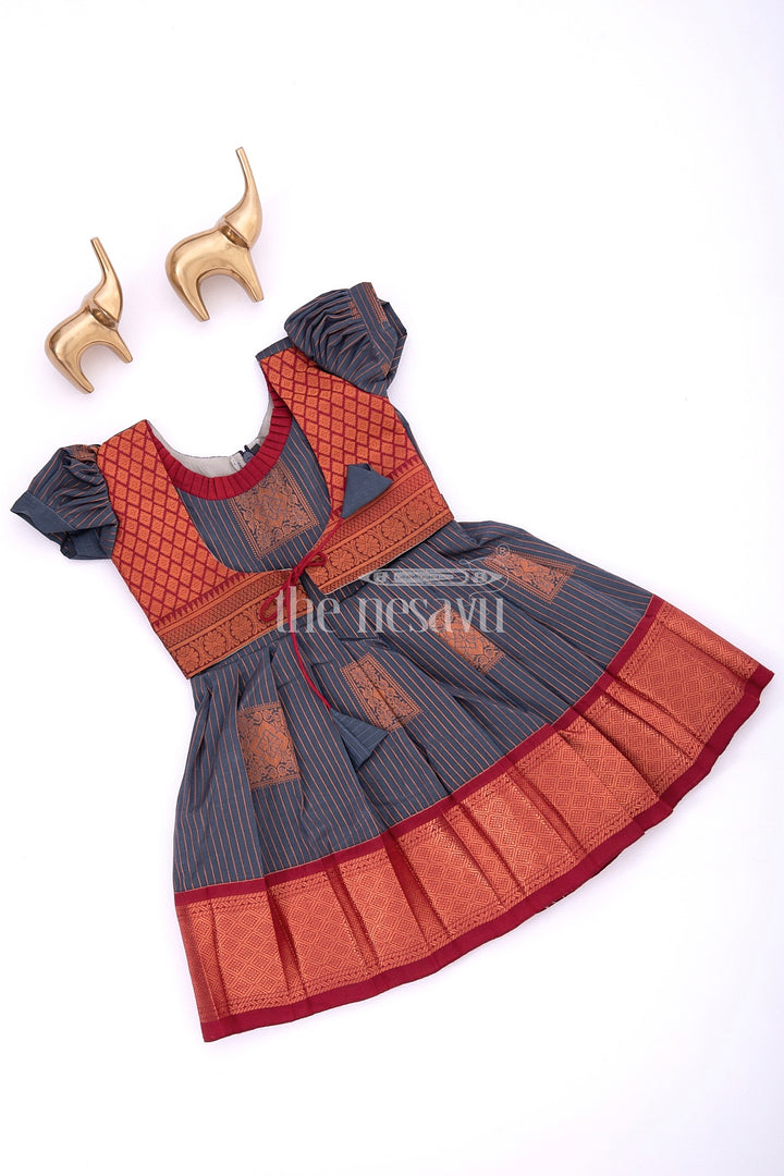 The Nesavu Girls Kanchi Silk Frock Graceful Beginnings in Pure Silk: Blue and Maroon Traditional Frock for Girls Nesavu 16 (1Y) / multicolor / Style 3 SF915C-16