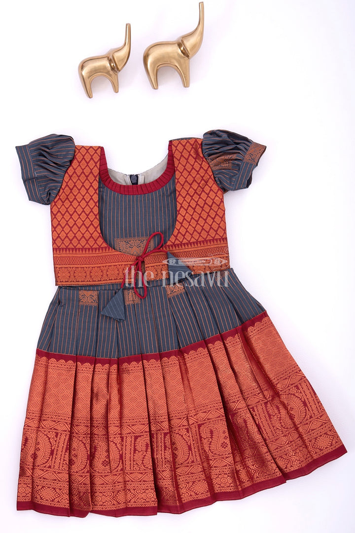 The Nesavu Girls Kanchi Silk Frock Graceful Beginnings in Pure Silk: Blue and Maroon Traditional Frock for Girls Nesavu 18 (2Y) / multicolor / Style 1 SF915A-18