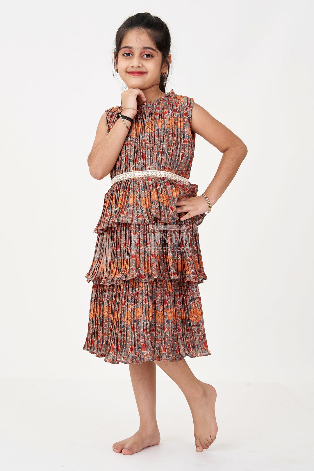 The Nesavu Girls Fancy Frock Graceful Ethnic Frock Dress for Girls with Chinon Silk Pleated Layers and Festive Print Nesavu 16 (1Y) / Purple GFC1639A-16 Graceful Ethnic Frock Dress Girls Chinon Silk Pleated Layers Festive Print | The Nesavu