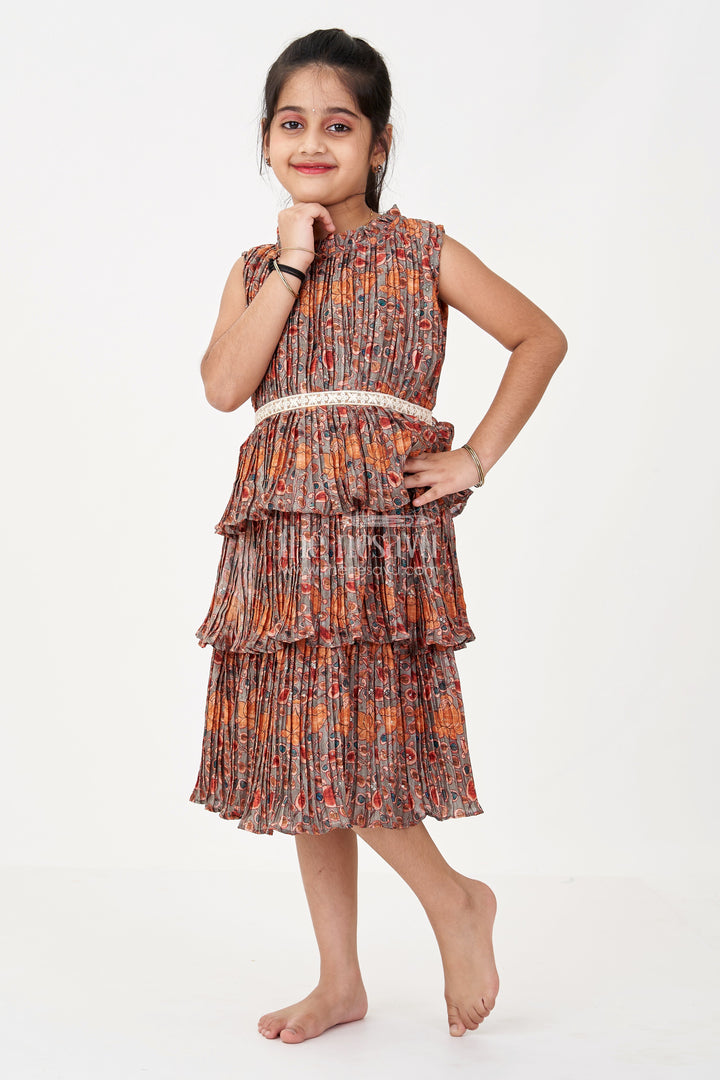 The Nesavu Girls Fancy Frock Graceful Ethnic Frock Dress for Girls with Chinon Silk Pleated Layers and Festive Print Nesavu 16 (1Y) / Purple GFC1639A-16 Graceful Ethnic Frock Dress Girls Chinon Silk Pleated Layers Festive Print | The Nesavu