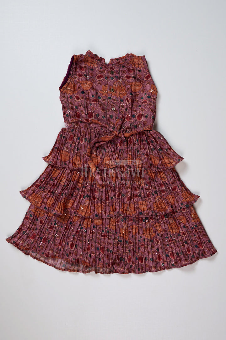 The Nesavu Girls Fancy Frock Graceful Ethnic Frock Dress for Girls with Chinon Silk Pleated Layers and Festive Print Nesavu Graceful Ethnic Frock Dress Girls Chinon Silk Pleated Layers Festive Print | The Nesavu