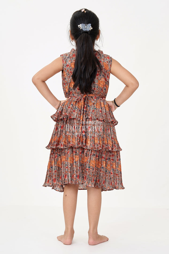 The Nesavu Girls Fancy Frock Graceful Ethnic Frock Dress for Girls with Chinon Silk Pleated Layers and Festive Print Nesavu Graceful Ethnic Frock Dress Girls Chinon Silk Pleated Layers Festive Print | The Nesavu