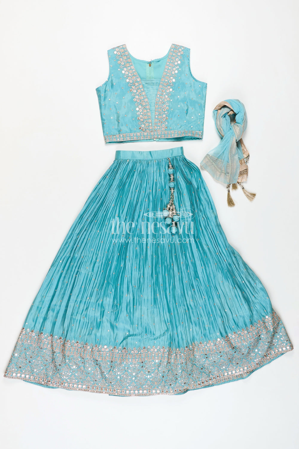 The Nesavu Girls Lehenga Choli Graceful Ethnic Plus Lehenga for Girls with Shimmering Chinon Silk and Embellished Choli Nesavu 32 (9Y) / Green GL588B-32 Nesavu Graceful Ethnic Plus Lehenga Girls Shimmering Chinon Silk Embellished Choli