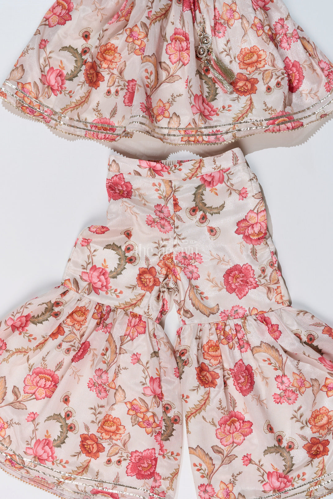 The Nesavu Girls Sharara / Plazo Set Graceful Ethnic Sharara Suits for Girls with Chinon Digital Print and Floral Embellishments Nesavu Graceful Ethnic Sharara Suits Girls Chinon Digital Print Floral Embellishments | The Nesavu