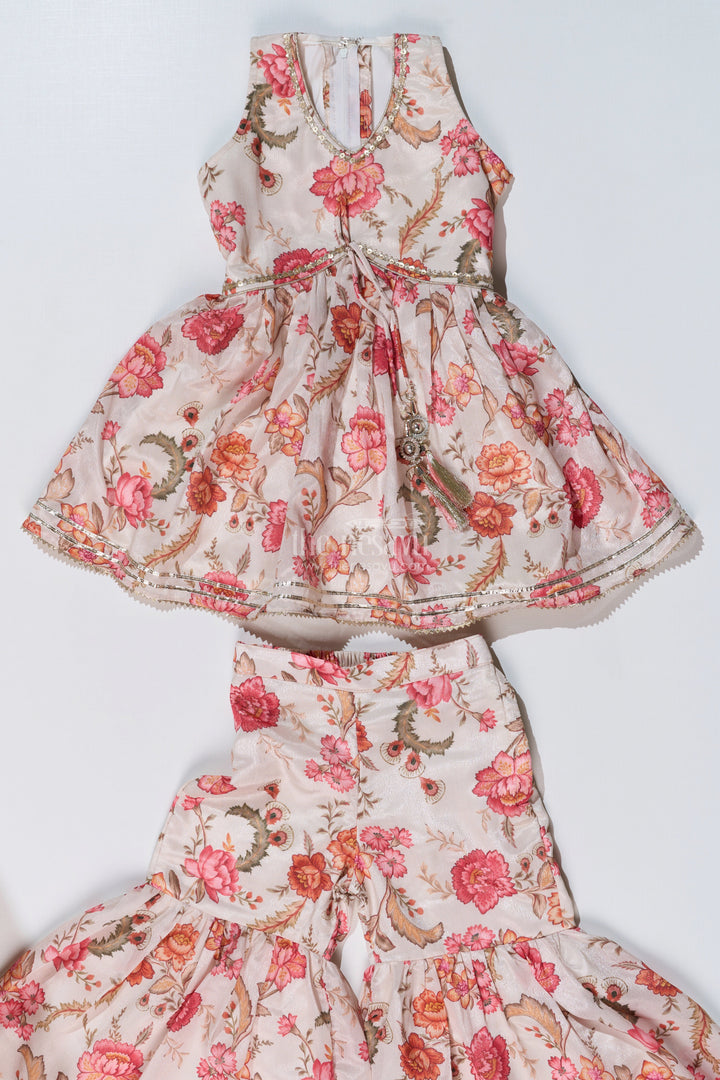 The Nesavu Girls Sharara / Plazo Set Graceful Ethnic Sharara Suits for Girls with Chinon Digital Print and Floral Embellishments Nesavu Graceful Ethnic Sharara Suits Girls Chinon Digital Print Floral Embellishments | The Nesavu