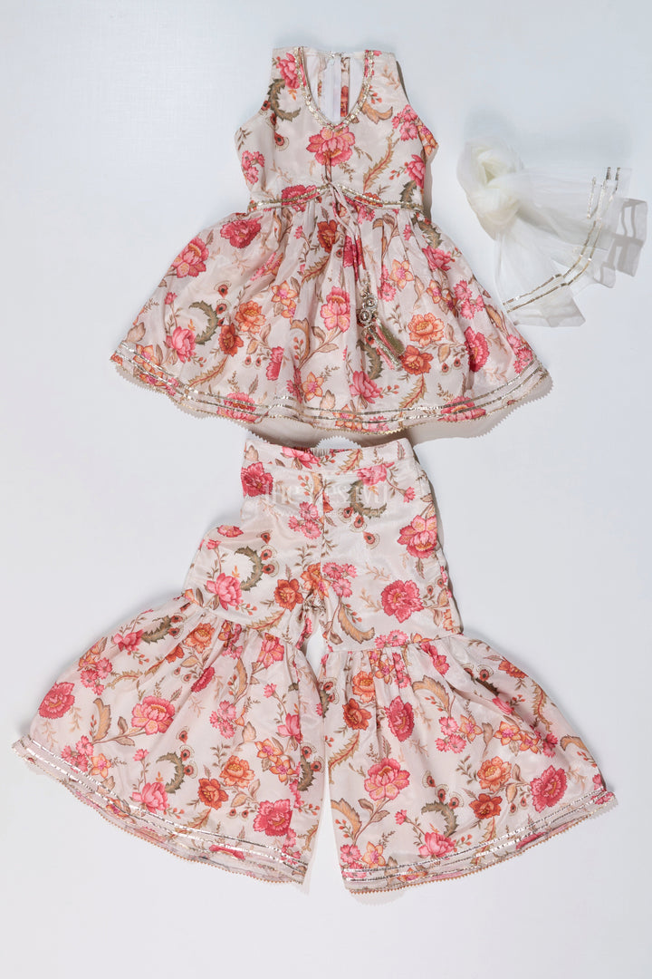 The Nesavu Girls Sharara / Plazo Set Graceful Ethnic Sharara Suits for Girls with Chinon Digital Print and Floral Embellishments Nesavu Graceful Ethnic Sharara Suits Girls Chinon Digital Print Floral Embellishments | The Nesavu