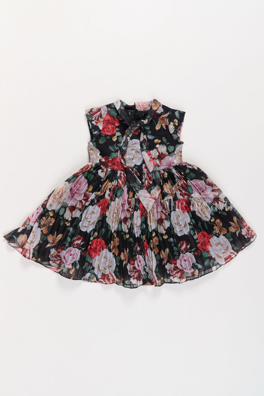 The Nesavu Girls Fancy Frock Graceful Girls Get Together Party Frock with Bold Floral Prints and Tie Neck Detail Nesavu Vibrant Floral Print Party Frock Girls Perfect Get Togethers | The Nesavu
