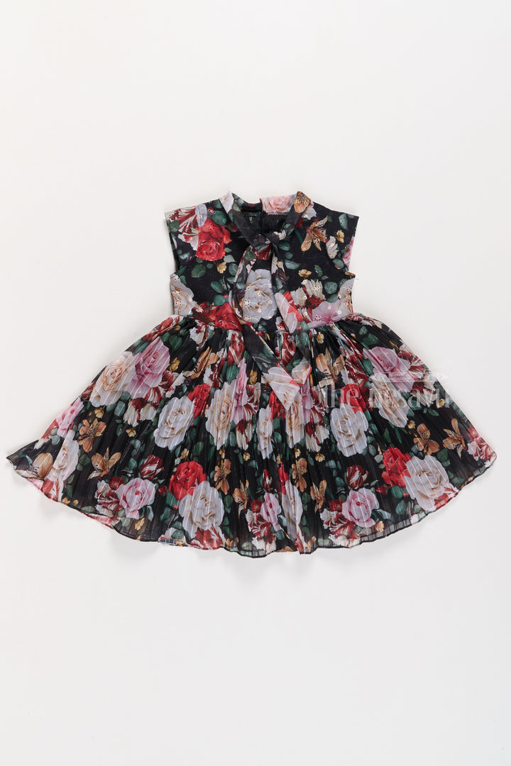 The Nesavu Girls Fancy Frock Graceful Girls Get Together Party Frock with Bold Floral Prints and Tie Neck Detail Nesavu Vibrant Floral Print Party Frock Girls Perfect Get Togethers | The Nesavu