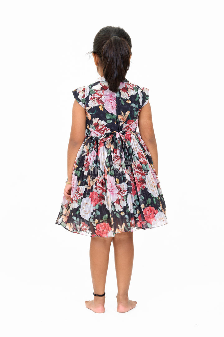 The Nesavu Girls Fancy Frock Graceful Girls Get Together Party Frock with Bold Floral Prints and Tie Neck Detail Nesavu Vibrant Floral Print Party Frock Girls Perfect Get Togethers | The Nesavu
