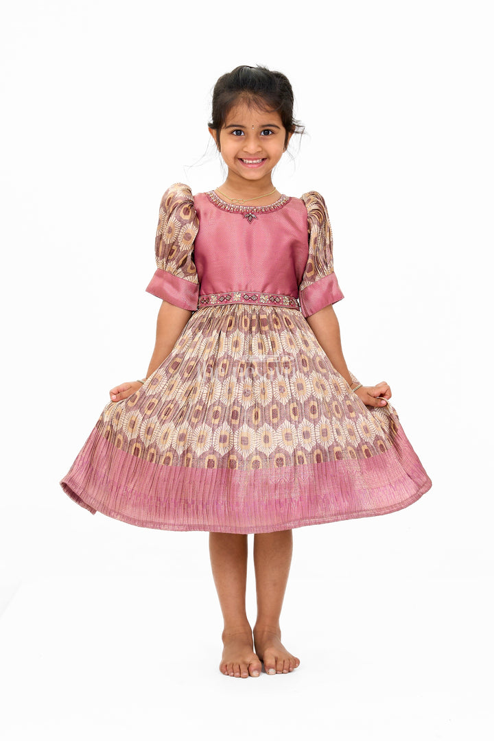 The Nesavu Silk Frock Graceful Girls Peach Organza Printed Fancy Frock with Puff Sleeves and Flared Hem Nesavu Girls Peach Organza Printed Fancy Frock Puff Sleeves Flared Hem | The Nesavu