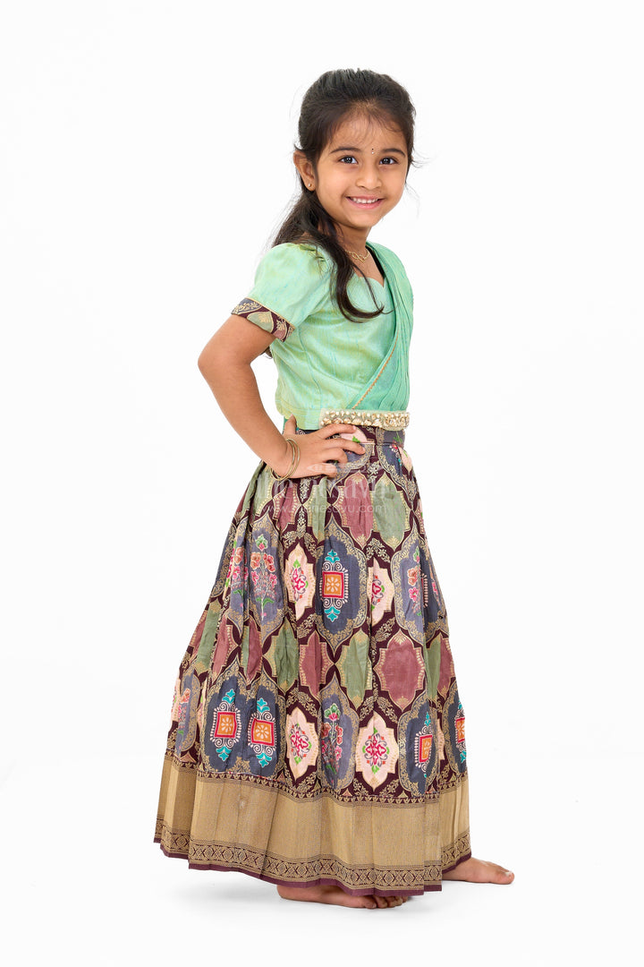 The Nesavu Girls Lehenga Choli Graceful Green and Gold Silk Lehenga Choli for Girls with Traditional Motifs Nesavu Nesavu Green Gold Silk Lehenga Choli Girls Traditional Motifs