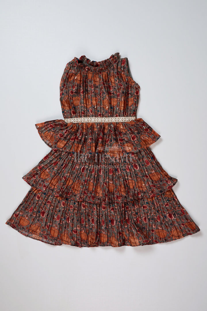 The Nesavu Girls Fancy Frock Graceful Green Frock for Girls with Chinon Pleated Silk and Tiered Ruffles Nesavu 16 (1Y) / Green GFC1639D-16 Graceful Green Frock Girls Chinon Pleated Silk Tiered Ruffles | The Nesavu