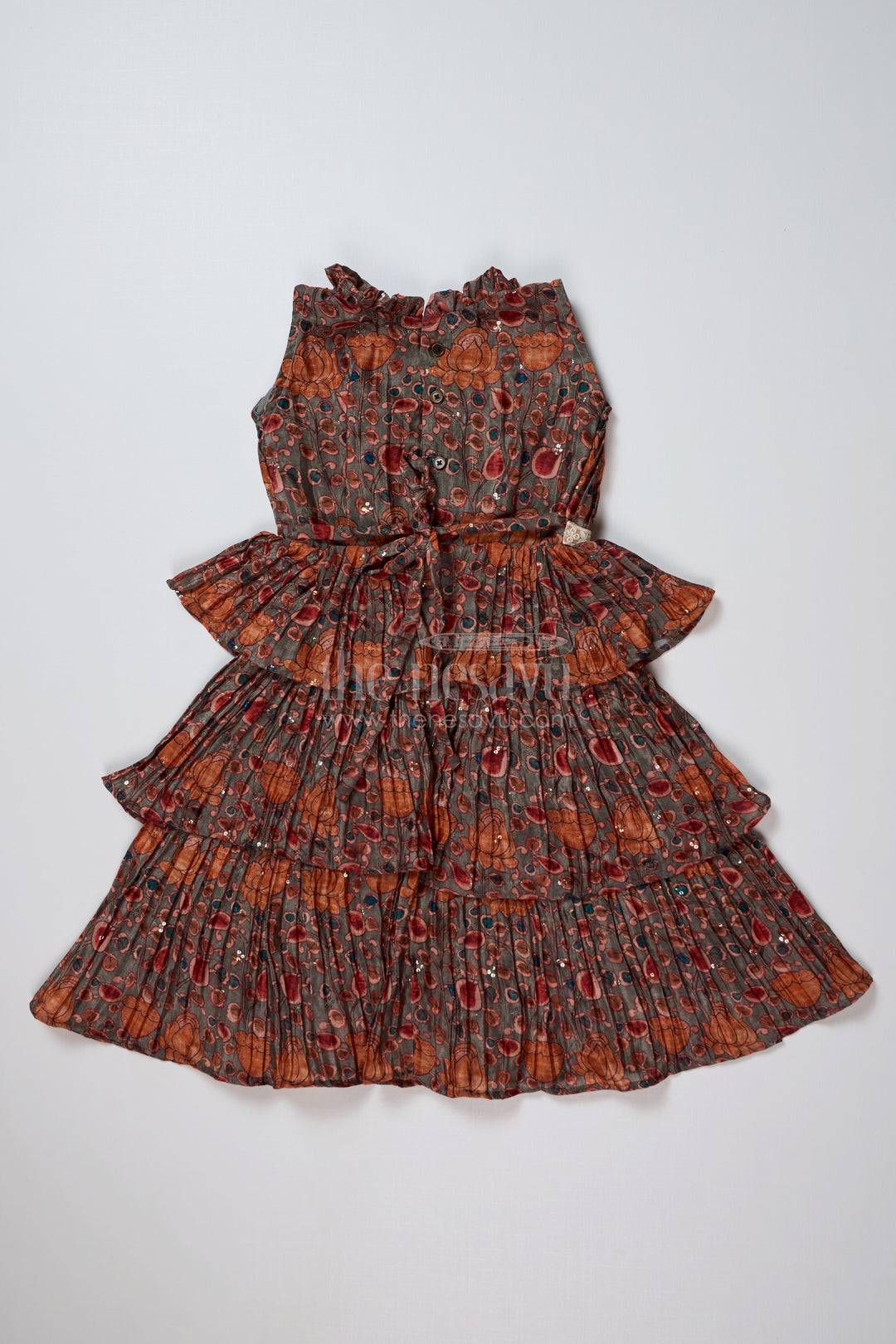 The Nesavu Girls Fancy Frock Graceful Green Frock for Girls with Chinon Pleated Silk and Tiered Ruffles Nesavu Graceful Green Frock Girls Chinon Pleated Silk Tiered Ruffles | The Nesavu