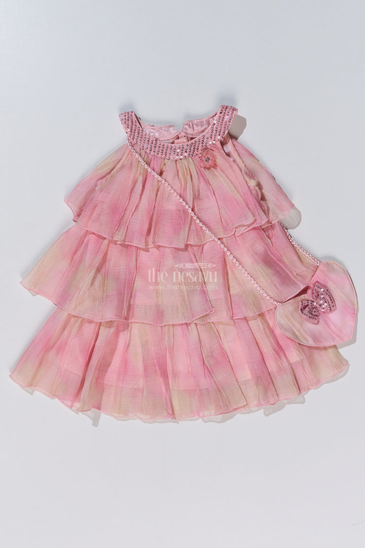 The Nesavu Girls Fancy Frock Graceful Pink Long Frock for Girls with Ruffled Layers and Sequin Embellishments Nesavu Graceful Pink Long Frock Girls Ruffled Layers Sequin Embellishments | The Nesavu