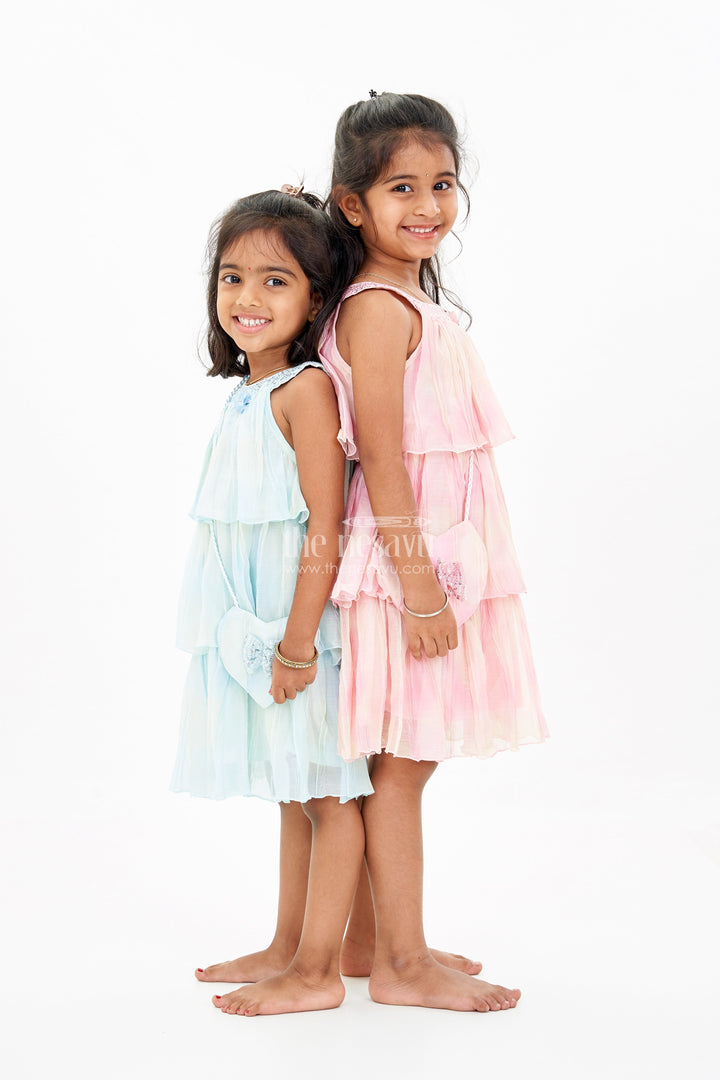 The Nesavu Girls Fancy Frock Graceful Pink Long Frock for Girls with Ruffled Layers and Sequin Embellishments Nesavu Graceful Pink Long Frock Girls Ruffled Layers Sequin Embellishments | The Nesavu