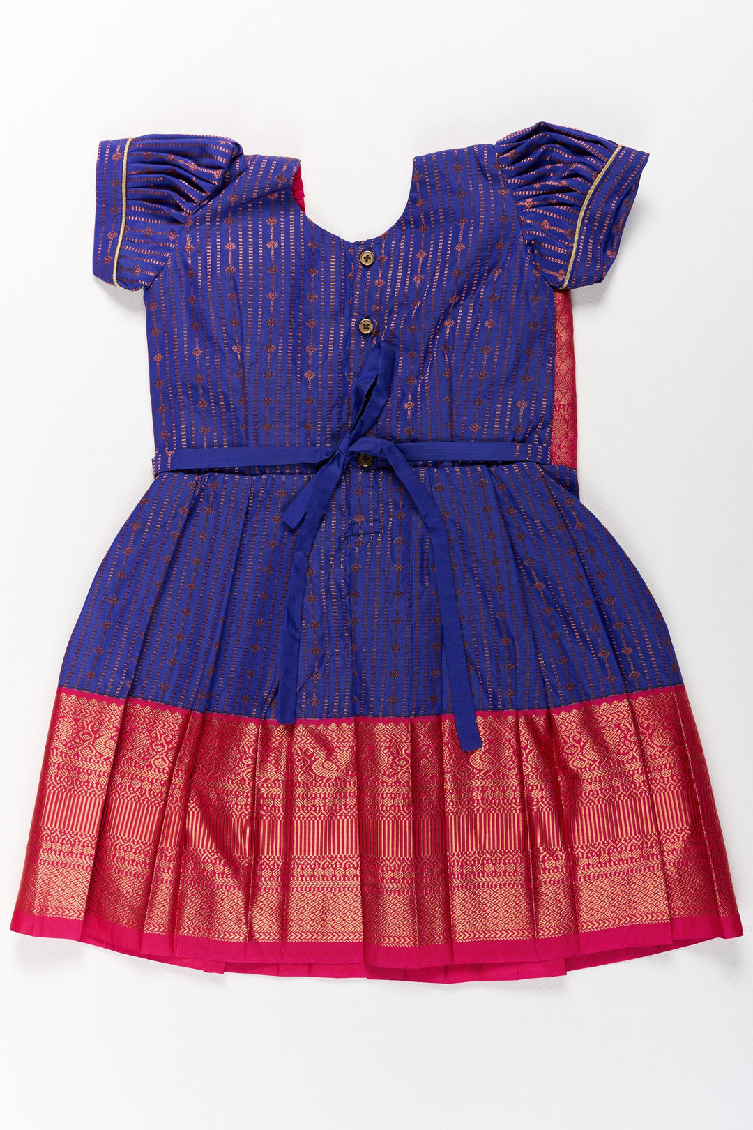 The Nesavu Silk Frock Graceful Purple and Pink Pattu Saree Frock for Girls with Zari Borders and Tie-Up Back Nesavu Graceful Purple Pink Pattu Saree Frock Girls Zari Borders Tie-Up Back | The Nesavu