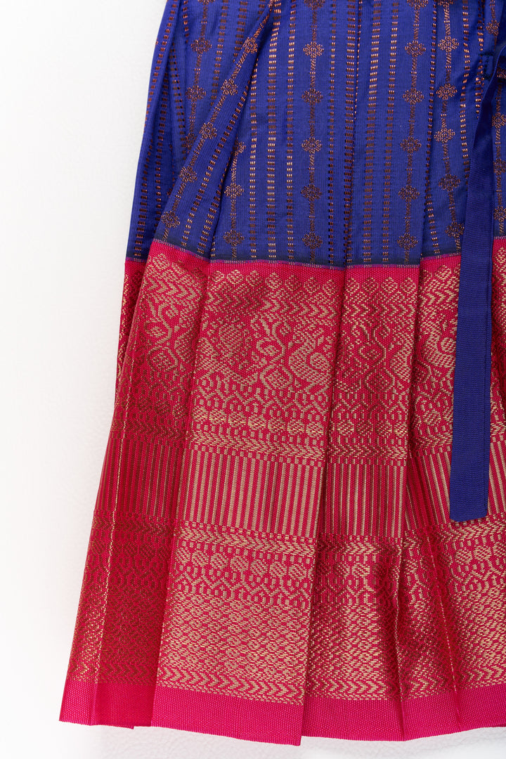 The Nesavu Silk Frock Graceful Purple and Pink Pattu Saree Frock for Girls with Zari Borders and Tie-Up Back Nesavu Graceful Purple Pink Pattu Saree Frock Girls Zari Borders Tie-Up Back | The Nesavu