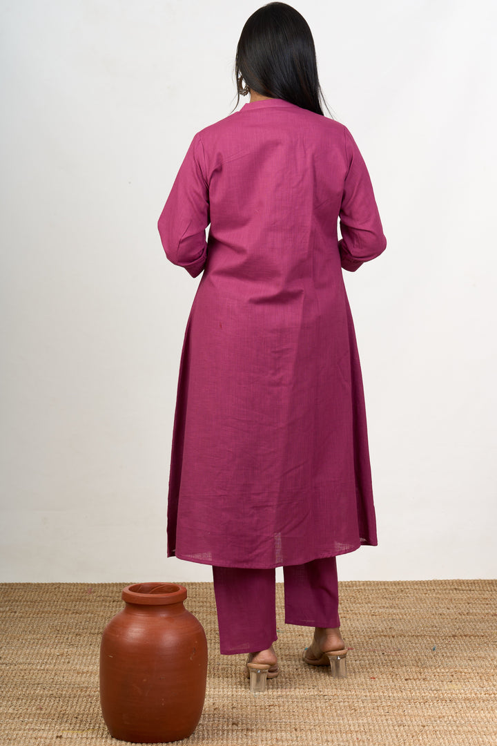 The Nesavu Womens Flared Kurthas Graceful Womens Purple Cotton Flared Kurta with Embroidered Elephant Motifs Nesavu Purple Cotton Ethnic Flared Kurta Women Embroidery | The Nesavu