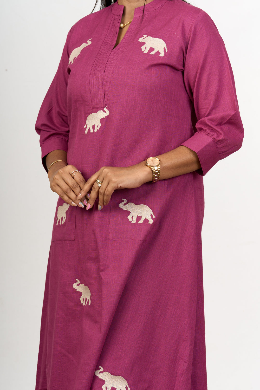 The Nesavu Womens Flared Kurthas Graceful Womens Purple Cotton Flared Kurta with Embroidered Elephant Motifs Nesavu Purple Cotton Ethnic Flared Kurta Women Embroidery | The Nesavu