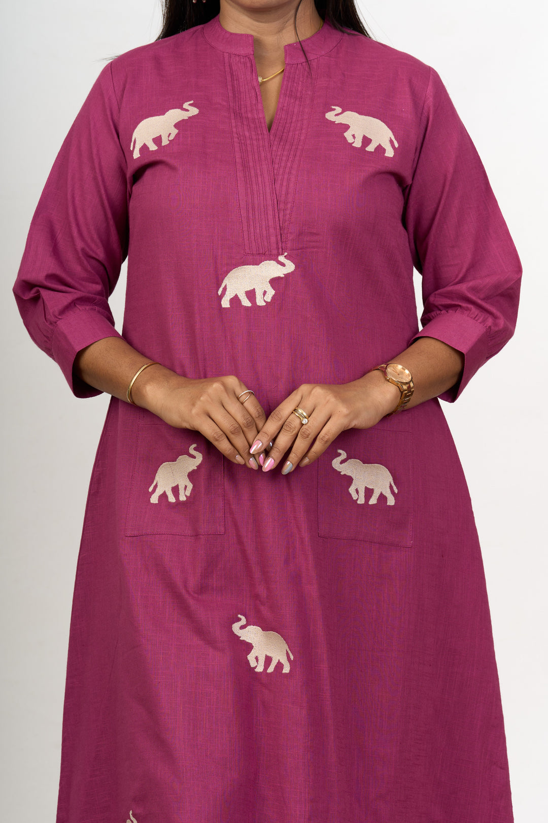 The Nesavu Womens Flared Kurthas Graceful Womens Purple Cotton Flared Kurta with Embroidered Elephant Motifs Nesavu Purple Cotton Ethnic Flared Kurta Women Embroidery | The Nesavu
