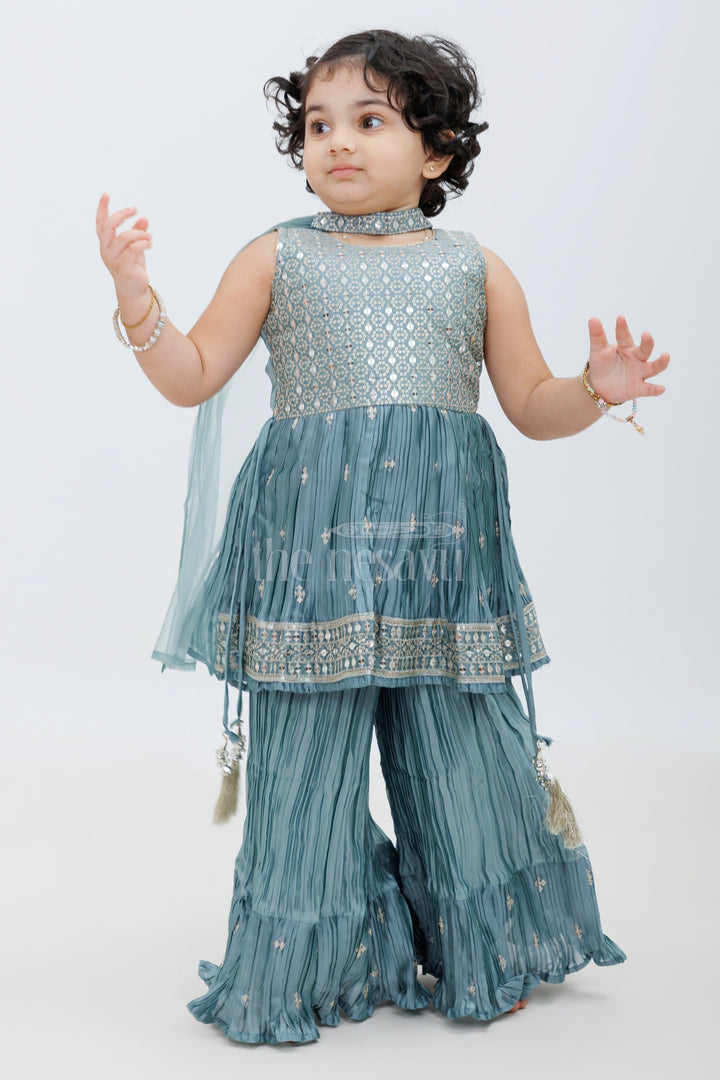 The Nesavu Girls Sharara / Plazo Set Gray Chinon Embroidered Sharara Set with Dupatta Nesavu Gray Chinon Embroidered Sharara Set with Dupatta - Nesavu