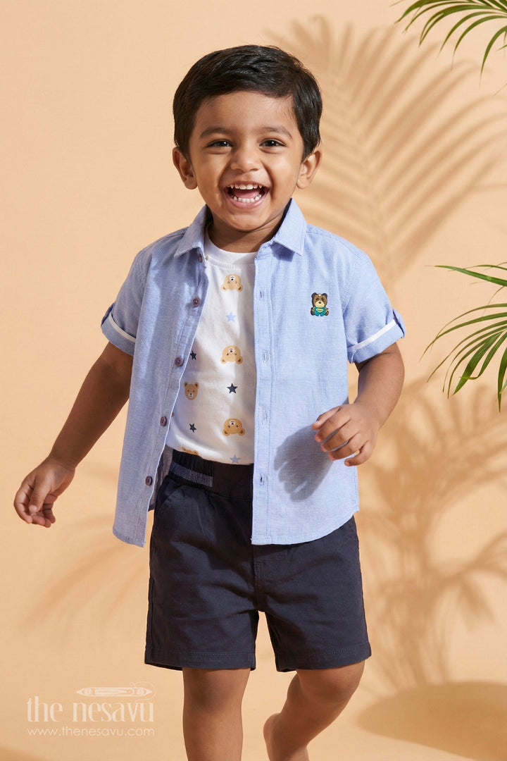 The Nesavu Boys Casual Set Gray Half Sleeve Shirt and Navy Shorts Set for Boys Nesavu 16 (1Y) / Gray BCS107C-16 Gray Half Sleeve Shirt and Navy Shorts Set for Boys - Nesavu